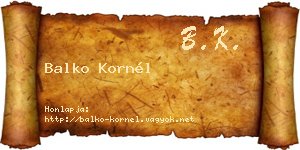 Balko Kornél névjegykártya